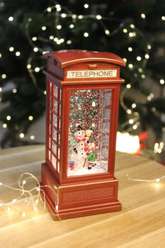 Нічник новорічний XMAS «телефона бутка» , LED підсвітка з ефектом снігопаду, висота 9 см, живлення USB або батарейки, святковий декор і подарунок