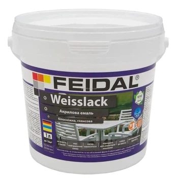 Эмаль глянцевая Feidal Weisslack Белая акриловая для внутренних и наружных работ по дереву, металлу, штукатурке 1 л