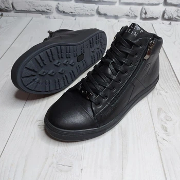 Зимние кожаные ботинки, кроссовки на меху Philipp Plein Zipper Leather 43