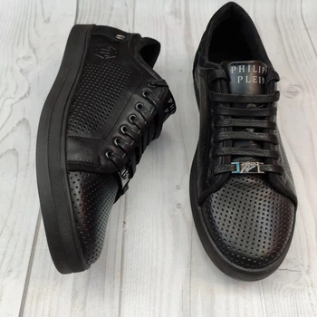 Шкіряні чоловічі кеди кросівки з перфорацією Philipp Plein Rivet 44