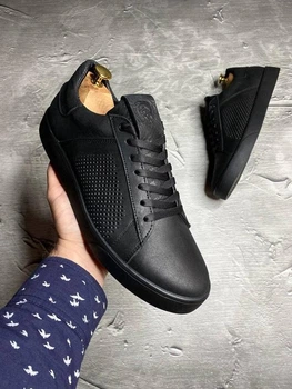 Шкіряні чоловічі кеди з перфорацією diesel black 40