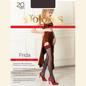 Капронові панчохи Dolores Frida 20 Den 3-4 на силіконі чорні з червоним мереживом