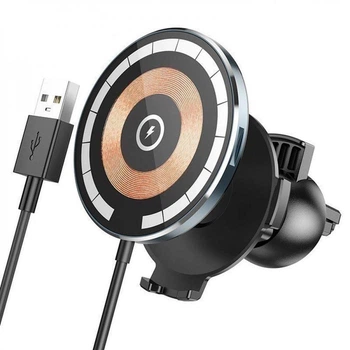 Автомобильное зарядное устройство Hoco CW42 Discovery Edition, magnetic car MagSafe, 15W, чёрное