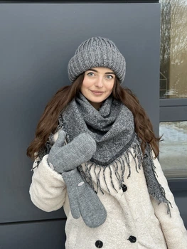 Женский бактус платок теплый Cashmere черный