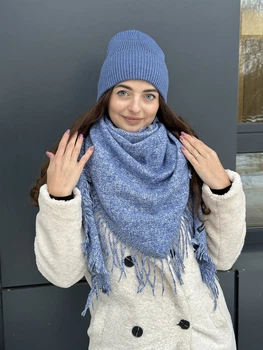 Женский бактус платок теплый Cashmere синий