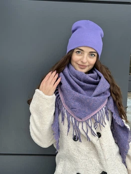 Женский бактус платок теплый Cashmere фиолетовый