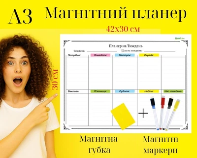 Магнитный планер на холодильник с 4 магнитными маркерами и 1 магнитной губкой 2100035