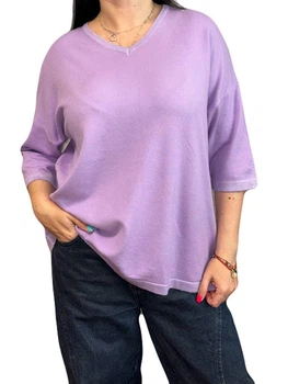 Джемпер з коротким рукавом, з декором з люрексу, One Size, лавандовий