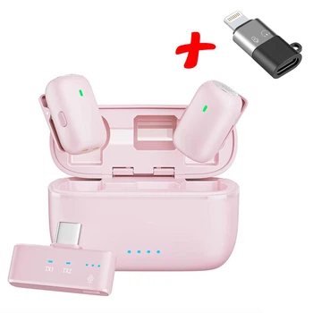 Беспроводной петличный микрофон M19 для телефонов с Type-C Pink + Подарок адаптер Type-C на Lightning