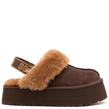 Жіночі УГГ Сандалі Платформа Темно Коричневі Замша UGG Funkette Slippers Platform Chocolate (38, темно-коричневий)