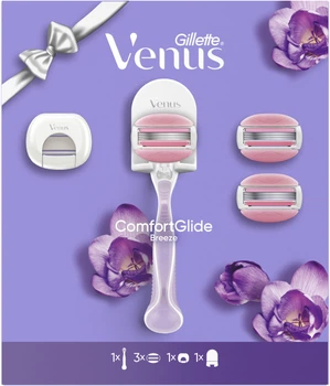 Подарунковий набір для жінок Venus Станок для гоління ComfortGlide Breeze з 3 змінними картриджами + Дорожній футляр + Кріплення (8006530039666)