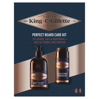 Подарочный набор для мужчин King C. Gillette Шампунь для бороды, лица и волос 350 мл + Увлажняющий крем 100 мл (8700216591737)