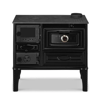 Дровяная печь-камин Duval EK-4012 Black Edition с духовкой, антрацит, увеличенное стекло, система Чистое стекло