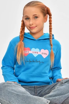 Свитшот детский для девочки на флисе бирюзового цвета KIDS рост 140 (32 р) (206031)