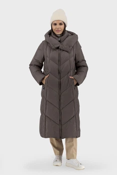 Жіночий зимовий пуховик casual з капюшоном і поясом без хутра Snow Owl (капучино, S), 106889, 106641