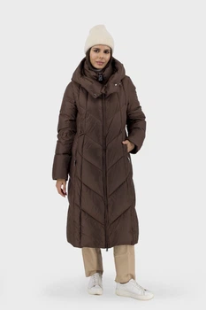 Жіночий зимовий пуховик casual з капюшоном і поясом без хутра Snow Owl (теракот, L), 106897, 106641