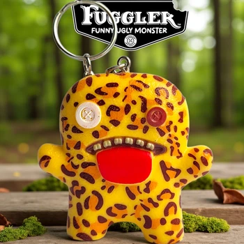 Пластиковый брелок Фуглер Fuggler Funny Ugly Monster (жёлтый монстр в леопардовом стиле с красным ртом) 7 см (Zuru, коллекционный)