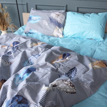 Комплект постільної білизни MirSon євро 200x220 см 17-0743 Blue Feathers бязь (2200010844771)