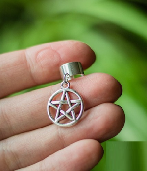 Серьга каф пентаграмма с пентаграммой пятиконечная звезда клипс на ухо без прокола клипса серебристая 1шт