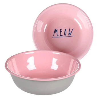 Миска Flamingo Nell Round 350 мл эмалированная для котов из нержавеющей стали, розовая-серая, 4 см глубина