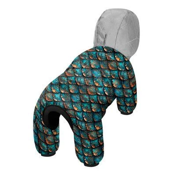 Комбинезон для собак WAUDOG Clothes «Чешуя», бирюзово-чёрный, размер XS22 (длина 20–22 см; шея 19–21 см; грудь 29–31 см), с капюшоном — арт. 415-0179