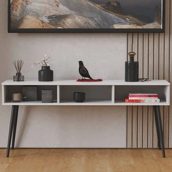 Тумба под телевизор Кентуки Ferrum-decor 45x139x38 Черный металл ДСП Белый 16 мм (FRD-106733)