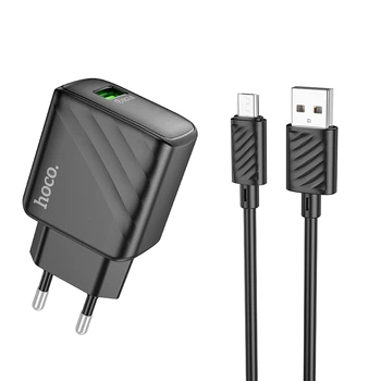 Сетевое зарядное устройство Hoco CS21A, 1USB, QC 18W, кабель USB to MicroUSB, Черный