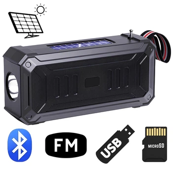 Багатофункціональний портативний FM радіоприймач / Bluetooth-колонка з акумулятором, сонячна панель. MP3-плеєр USB / microSD, ліхтарик. BDL-103