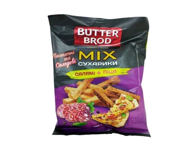 Сухарики BUTTERBROD 110г Салямі та піци MIX зі смаком