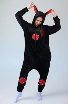 Женская кигуруми пижама взрослая и подростковая на молнии Kigurumi Косплей Аниме Наруто Акацуки Akatsuki Cosplay Черный S 145-155 см. (1107/1)