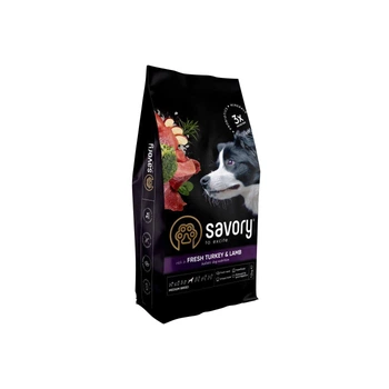 Корм сухий Savory Medium Breed Rich in Fresh Turkey та Lamb для дорослих собак середніх порід від 10 до 25 кг зі свіжим ягням 12кг