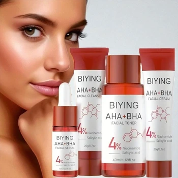 Набір Avtoaks для догляду за обличчям 4 в 1 "BIYING" AHA+BHA