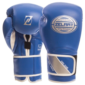 Перчатки боксерські PU Zelart (розмір 14oz, Синій-срібний) (BO-1361_Синій-срібний_14_у)