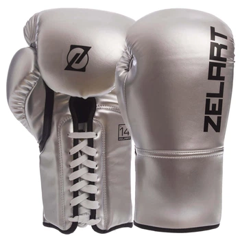 Рукавички боксерські PU на шнурівці Zelart (розмір 12oz, Срібний) (BO-1348_Срібний_12_унції)