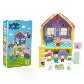 Детская игрушка Домик Свинки Пеппы, 4 фигурки, мебель, 31*7*22 см (YQ 7503)