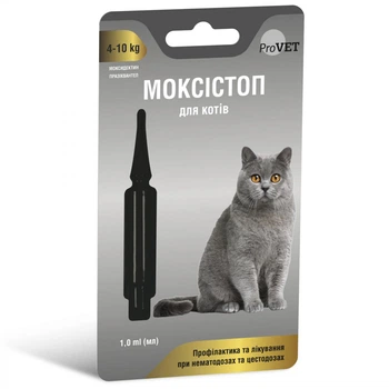 Краплі на холку для середніх кішок ProVET Моксистоп для лікування та профілактики гельмінтозів, 1шт