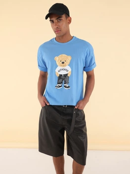 Футболка хлопковая длинная мужская Trendyol TMNSS25TS00158 M Blue (8684737398443)
