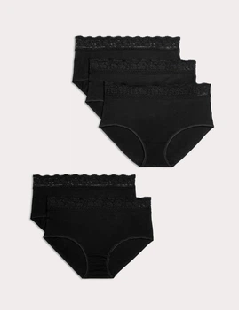 Набор кружевных хлопковых трусиков Marks&Spencer модель Full briefs 14(42) 5 шт black lace 0194
