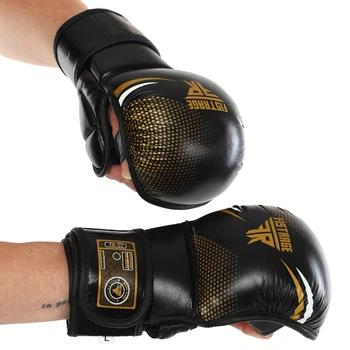 Перчатки Крабы спаринговые для MMA кожаные FISTRAGE VL-4158_Черный-золотой_S