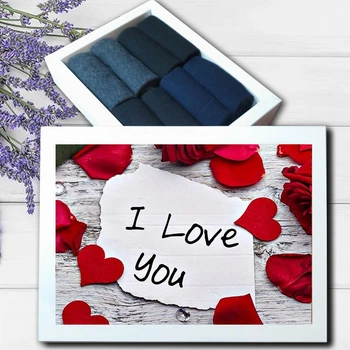 Подарунковий набір чоловічих шкарпеток "I LOVE YOU" розмір 42-45 классика кольорове асорті|8 пар