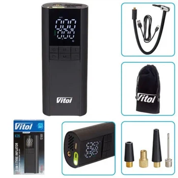 Портативный автомобильный компрессор ViTOL K-35 3в1: насос, PowerBank 8000 mAh, LED-фонарь