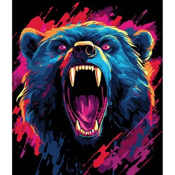 Картина по номерам на черном фоне "Ярость медведя" 30х40 (TS01091996250678)