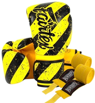 Боксерські рукавиці Fairtex BGV14Y Yellow/Black 14 унцій (бинти в комплекті)