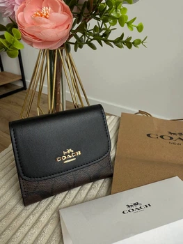 Гаманець Coach Snap Wallet In Signature Canvas чорний натуральна шкіра + подарункове пакування