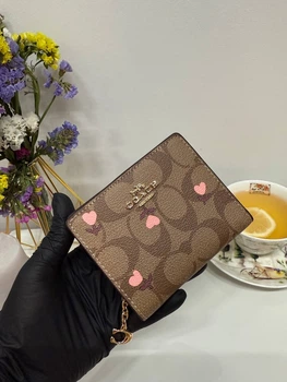 Гаманець Coach Snap Wallet In Signature Canvas рожевий бежевий натуральна шкіра + подарункове пакування