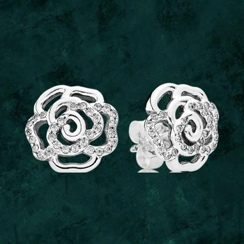 Серебряные сережки "Сияющая роза" Pandora (Пандора) 290575cz