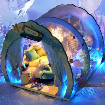 Кукольный домик Ocean house RESTEQ с подсветкой 16х18х14.5 см. Румбокс. Конструктор – миниатюрный кукольный 4912416