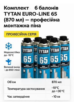 Піна 6 шт\кт монтажна TYTAN EURO-LINE 65 професійна (870 мл)