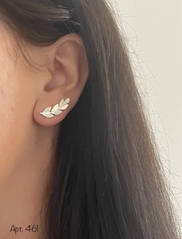 Серебряные серёжки с золотой пластиной Листья
