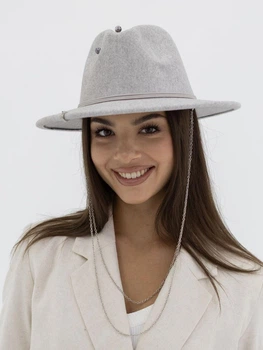 Шляпа федора женская с цепью и булавкой из шерсти D.Hats цвет серый